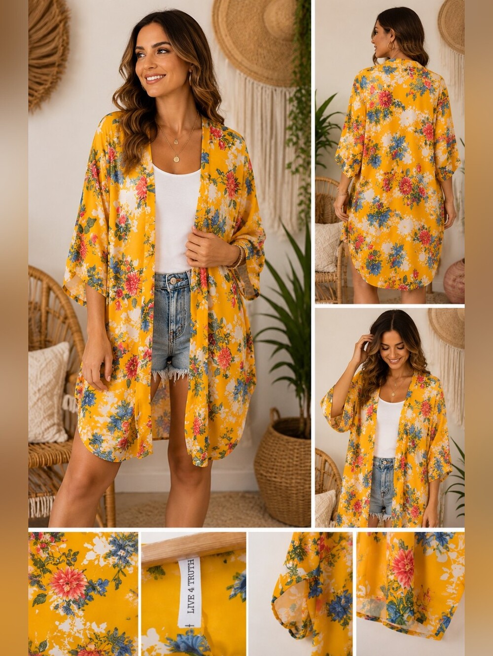 Live 4 Truth Yellow Floral Kimono Size 2X